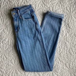 Hollister Co Blue Pinstripe High Waisted Mom Jeans